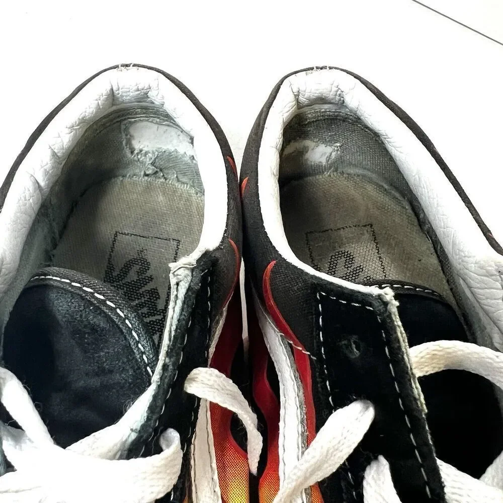 Vans Old Skool Flames Mens 7 Black Suede Canvas sneaker Shoes Lace Up Womens 8.5